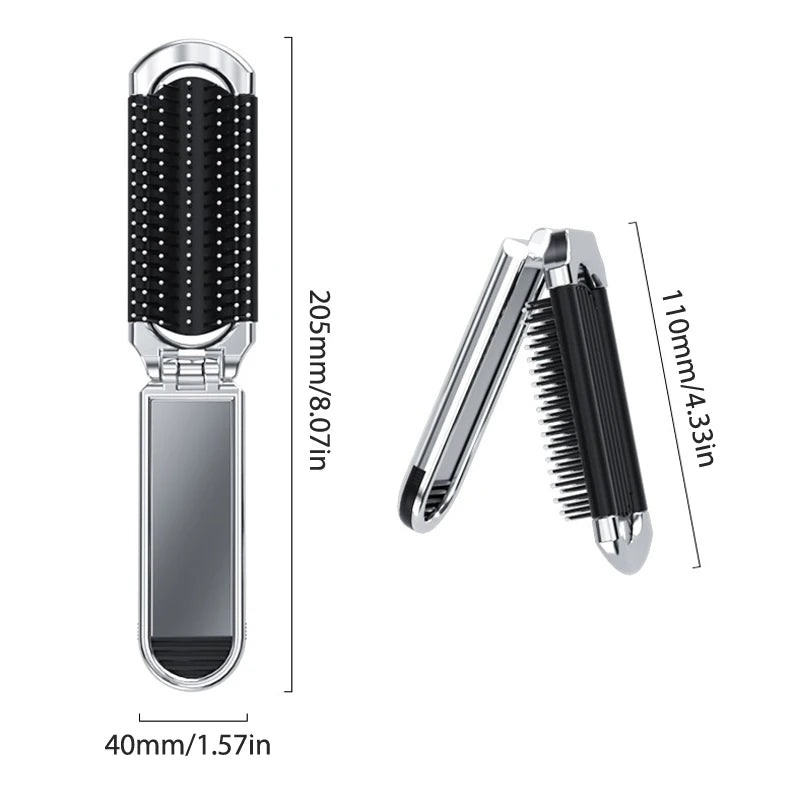 Foldable Hair Brush With Mirror