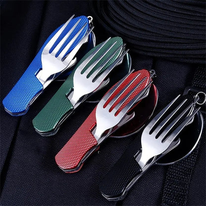 Foldable Camping Utensil Set - Multi-Functional Knife, Fork, Spoon Combo