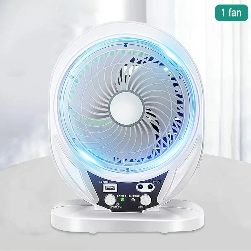 Solar+Fan+Light Multi Functional USB Charging with Solar Panel and LED Bulbs