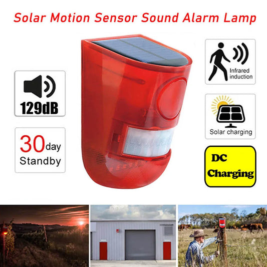 1Pc Solar Infrared Motion Sensor Alarm With 110db Siren Strobe Lights