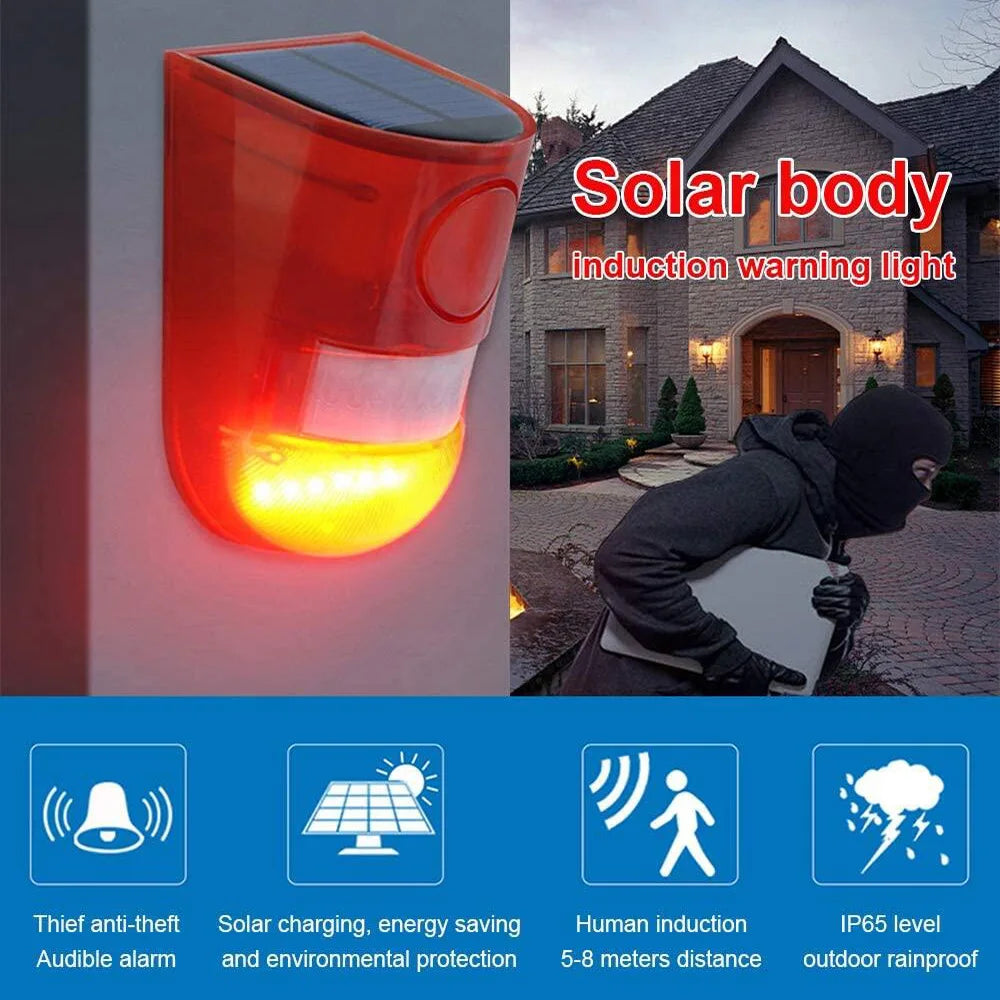 1Pc Solar Infrared Motion Sensor Alarm With 110db Siren Strobe Lights