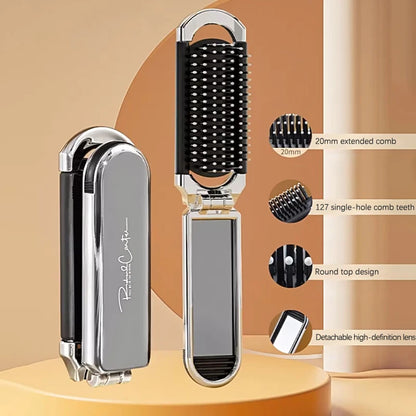 Foldable Hair Brush With Mirror