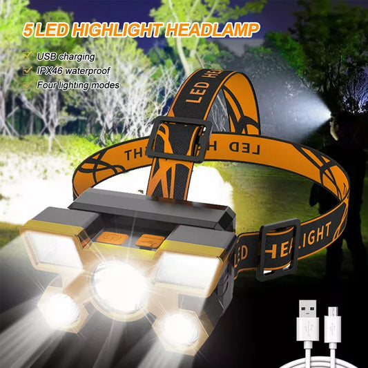 Rechargeable Portable 5LED Headlight Torch