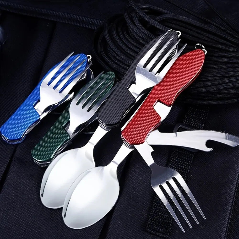 Foldable Camping Utensil Set - Multi-Functional Knife, Fork, Spoon Combo