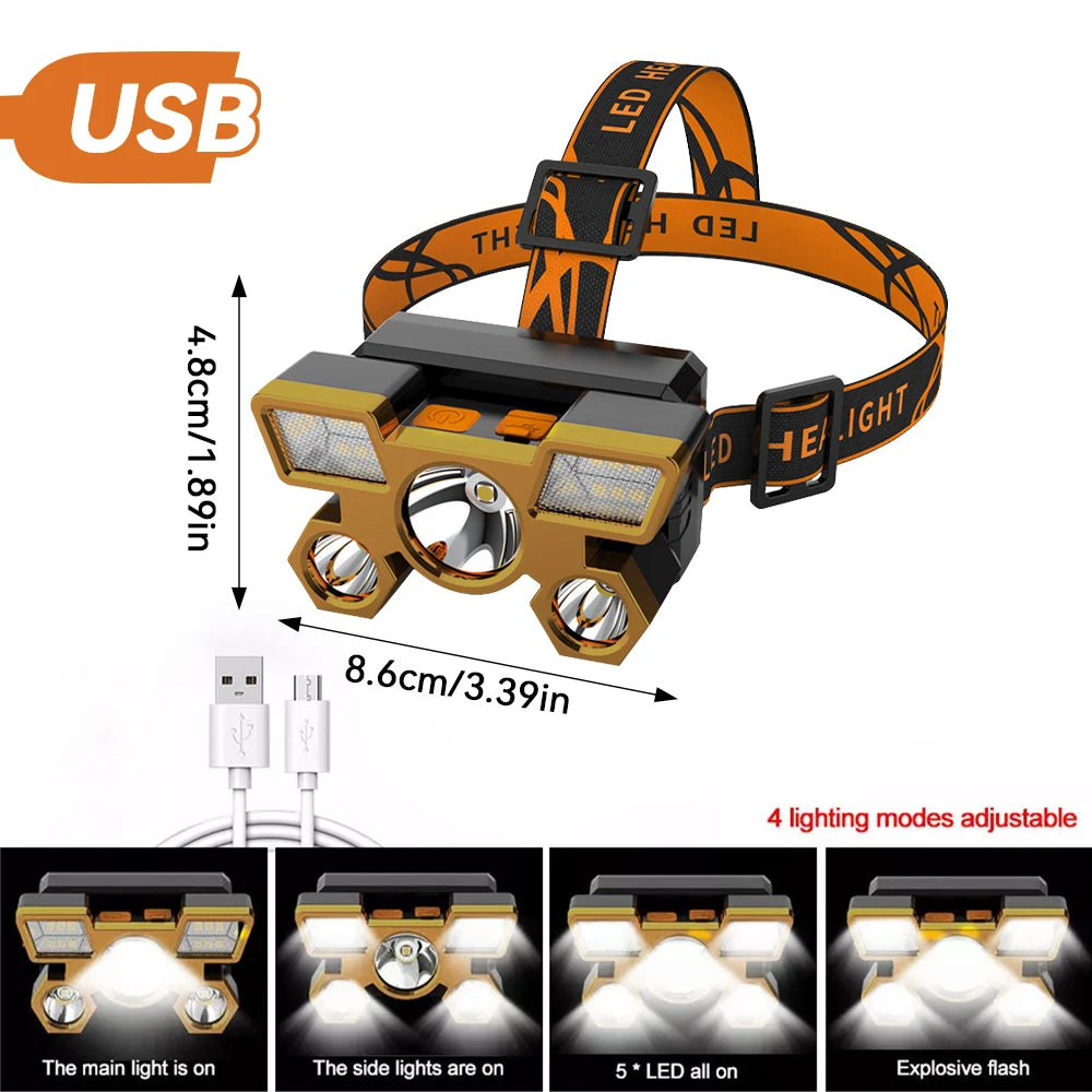 Rechargeable Portable 5LED Headlight Torch