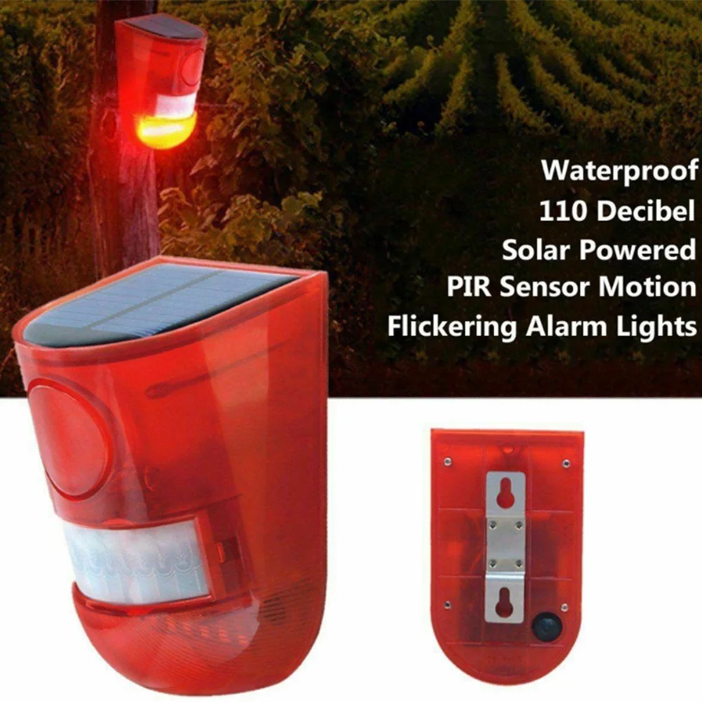 1Pc Solar Infrared Motion Sensor Alarm With 110db Siren Strobe Lights