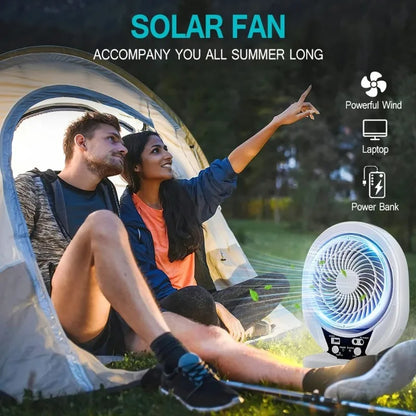 Solar+Fan+Light Multi Functional USB Charging with Solar Panel and LED Bulbs