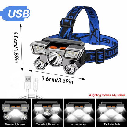 Rechargeable Portable 5LED Headlight Torch