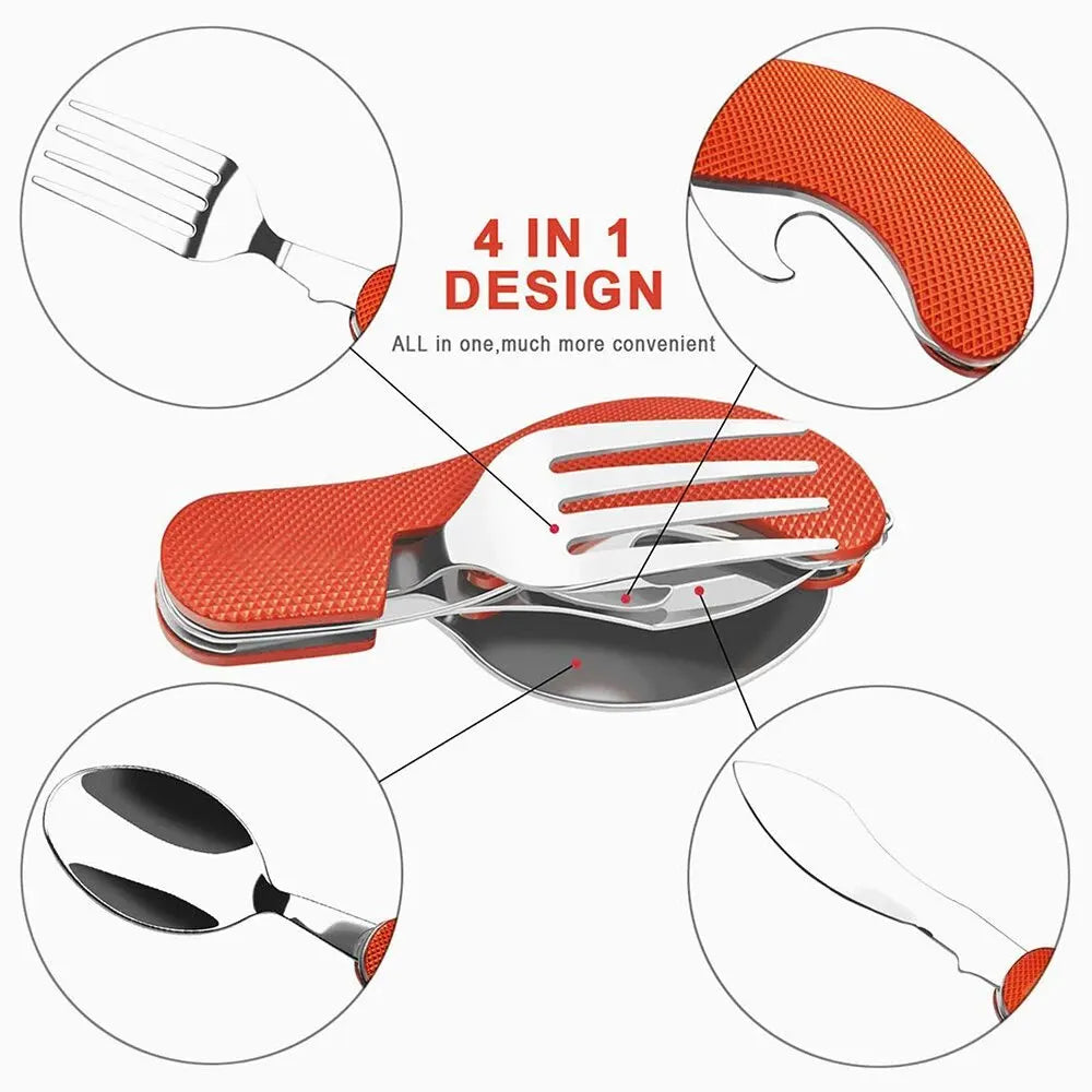 Foldable Camping Utensil Set - Multi-Functional Knife, Fork, Spoon Combo