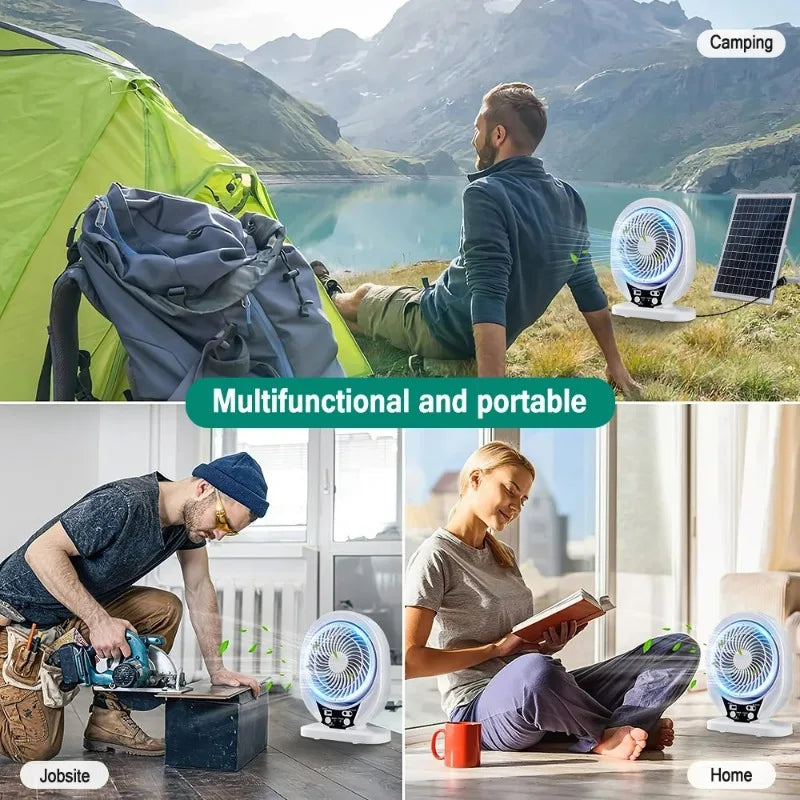 Solar+Fan+Light Multi Functional USB Charging with Solar Panel and LED Bulbs