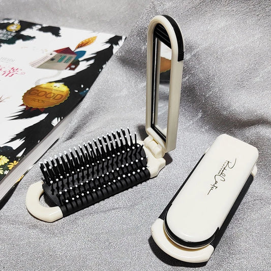 Foldable Hair Brush With Mirror